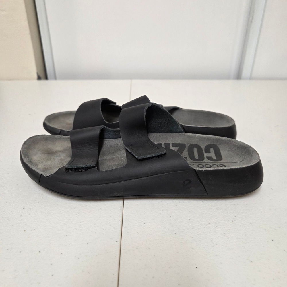 ECCO Cozmo Black Leather Slide Sandals Mens 9-9.5 EU 40 Adjustable Straps